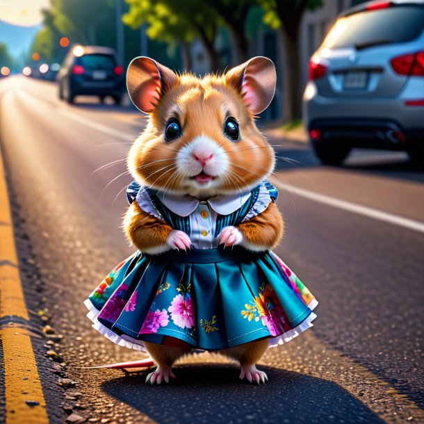 Image of a hamster in a skirt on the road