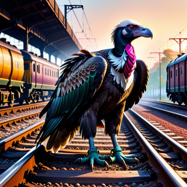 Drawing of a vulture in a gloves on the railway tracks