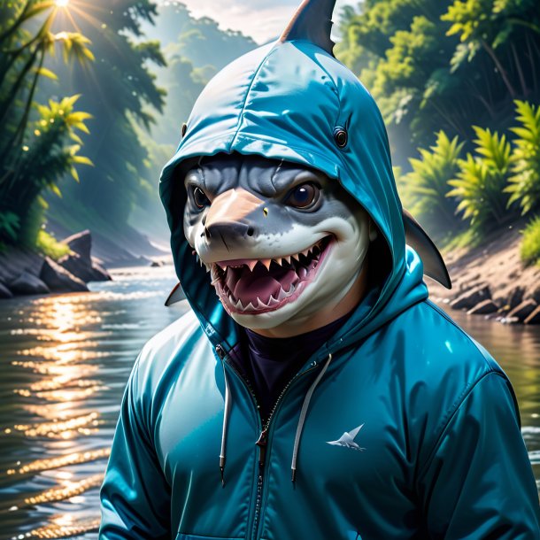 Image of a shark in a hoodie in the river