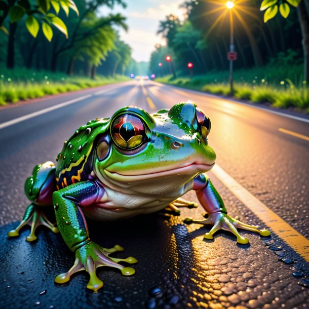 Photo of a crying of a frog on the road