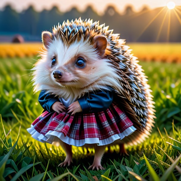 Picture of a hedgehog in a skirt on the field