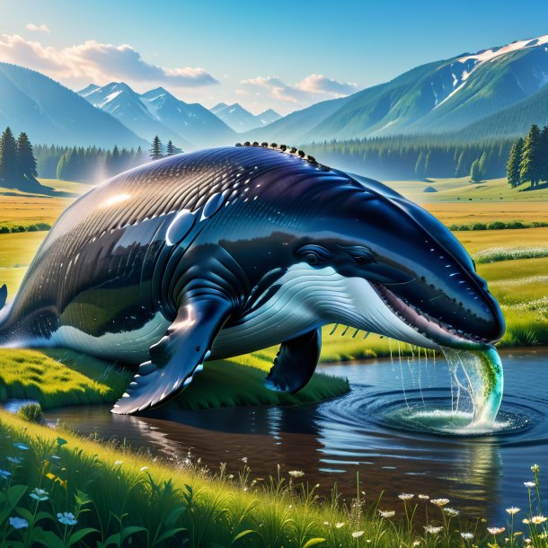 Pic d'une boisson d'une baleine dans la prairie