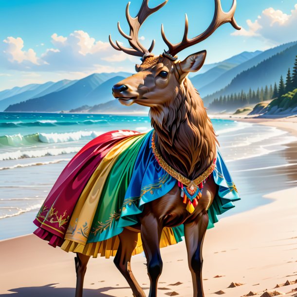 Illustration d'un wapiti dans une jupe sur la plage