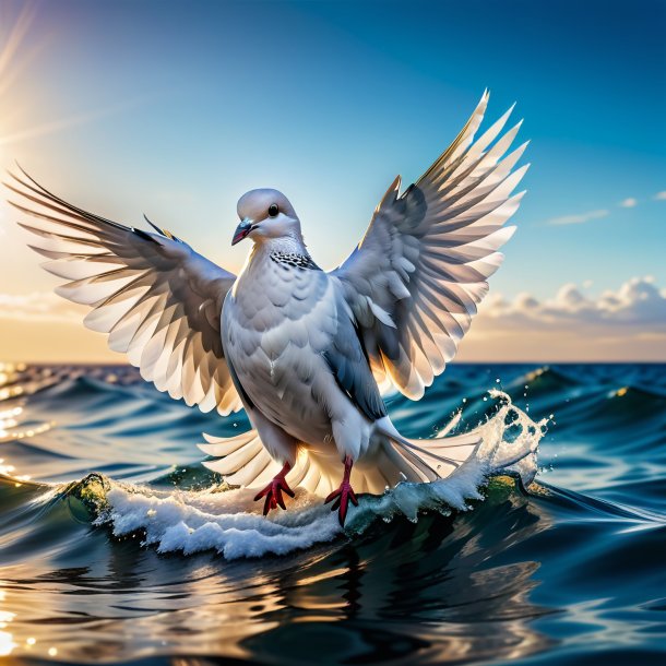 Imagen de una paloma en un abrigo en el mar