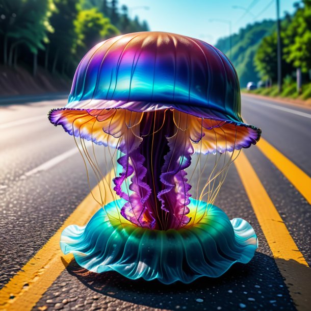 Pic of a jellyfish in a cap on the road