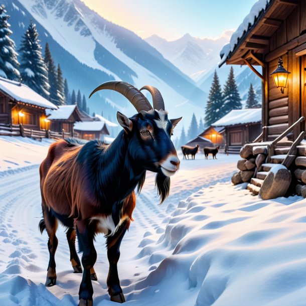 Picture of a waiting of a goat in the snow