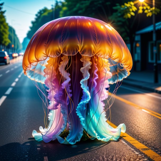 Photo of a jellyfish in a coat on the road