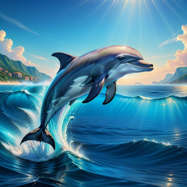 Illustration of a dolphin in a jeans in the sea