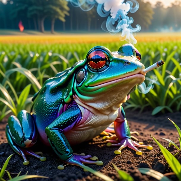 Image of a smoking of a frog on the field