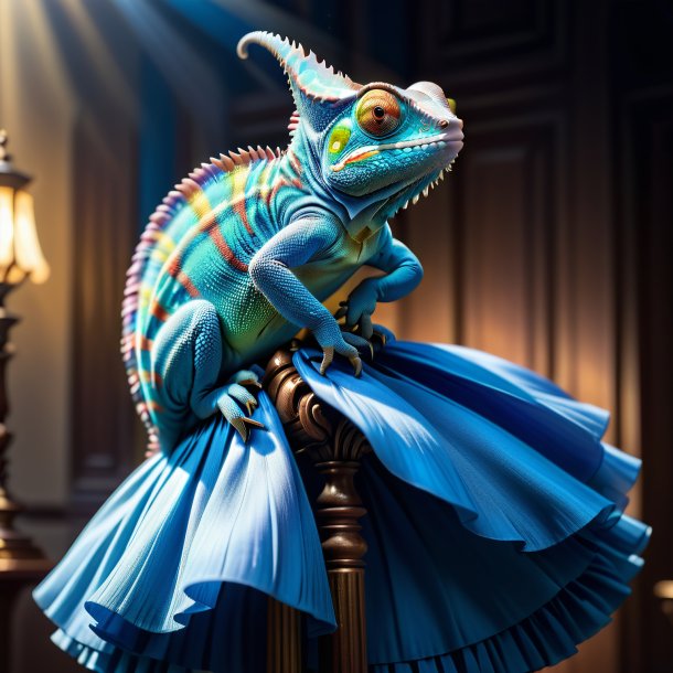 Photo d'un caméléon dans une jupe bleue