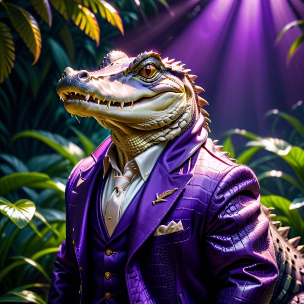 Photo of a alligator in a purple coat