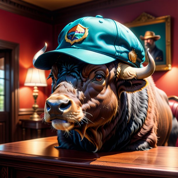 Illustration of a buffalo in a cap in the house