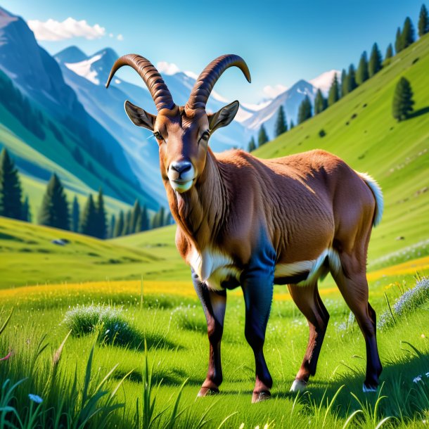 Photo of a ibex in a jeans in the meadow