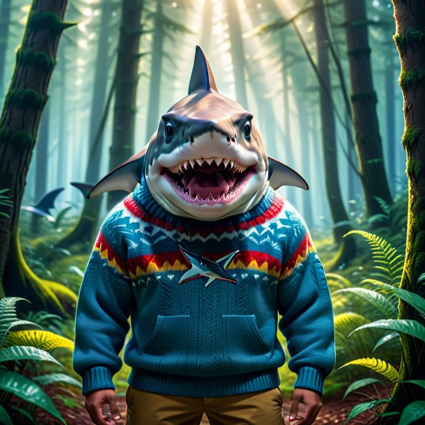 Image of a shark in a sweater in the forest