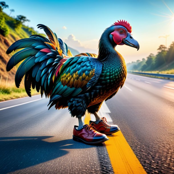 Foto de un dodo en un zapato en la carretera