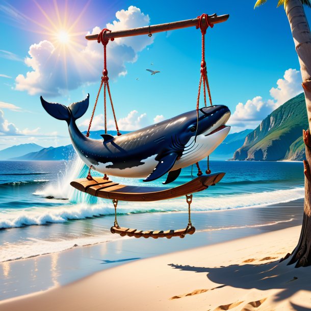 Picture of a swinging on a swing of a whale on the beach