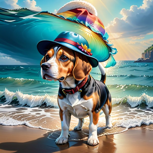 Drawing of a beagle in a hat in the sea