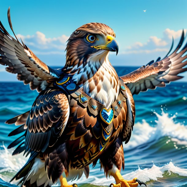 Illustration of a hawk in a vest in the sea