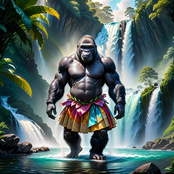 Illustration of a gorilla in a skirt in the waterfall