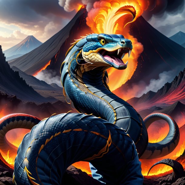 Drawing of a king cobra in a jeans in the volcano