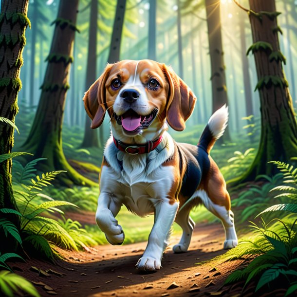 Foto de un baile de un beagle en el bosque