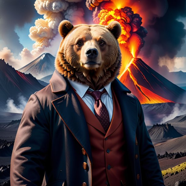 Picture of a bear in a coat in the volcano