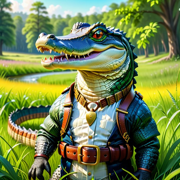 Illustration of a alligator in a belt in the meadow