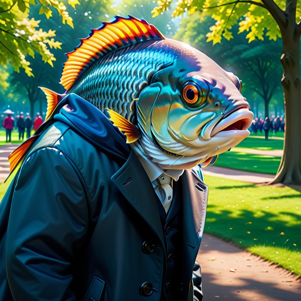 Drawing of a fish in a coat in the park