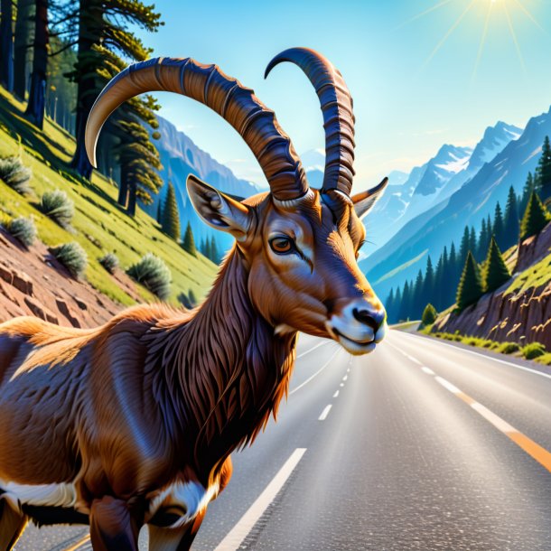 Drawing of a ibex in a cap on the road