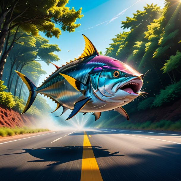 Picture of a jumping of a tuna on the road