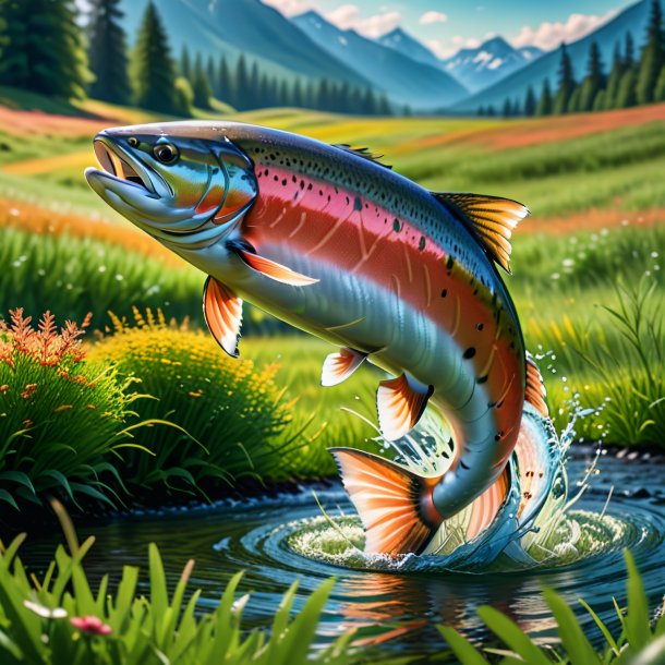 Image of a dancing of a salmon in the meadow