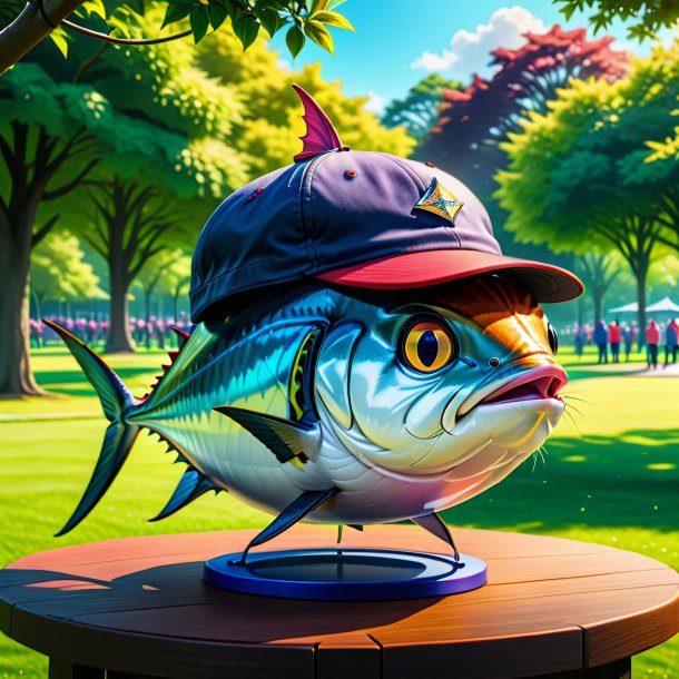 Drawing of a tuna in a cap in the park