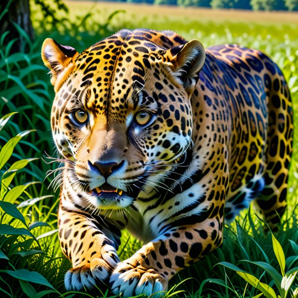 Photo d'un repas d'un jaguar dans la prairie