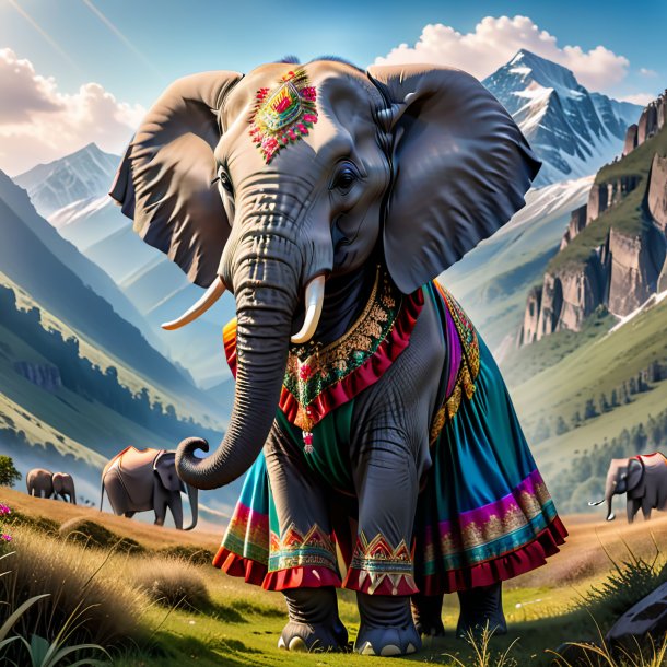 Pic of a elephant in a dress in the mountains