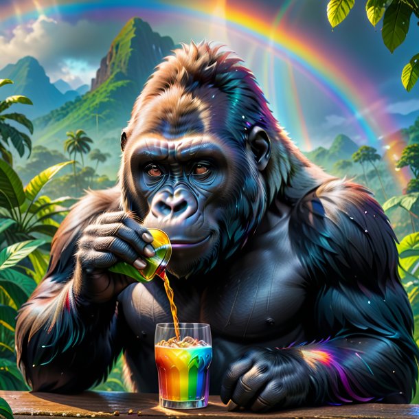 Photo of a drinking of a gorilla on the rainbow