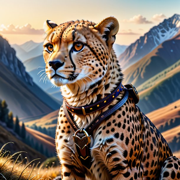 Drawing of a cheetah in a belt in the mountains