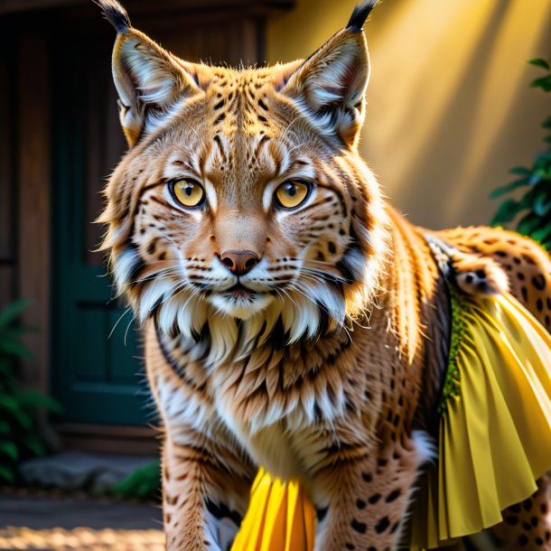 Foto de um lince em uma saia amarela