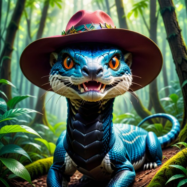 Photo of a cobra in a hat in the forest