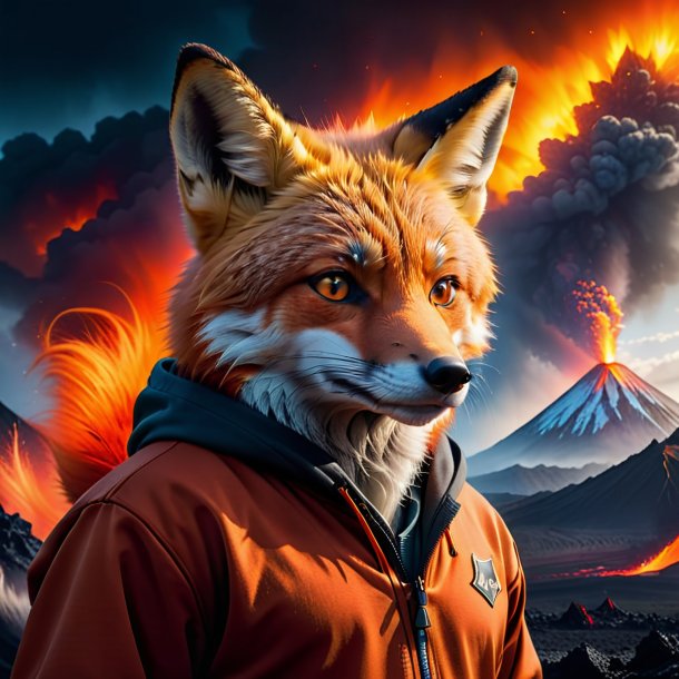 Photo of a fox in a hoodie in the volcano