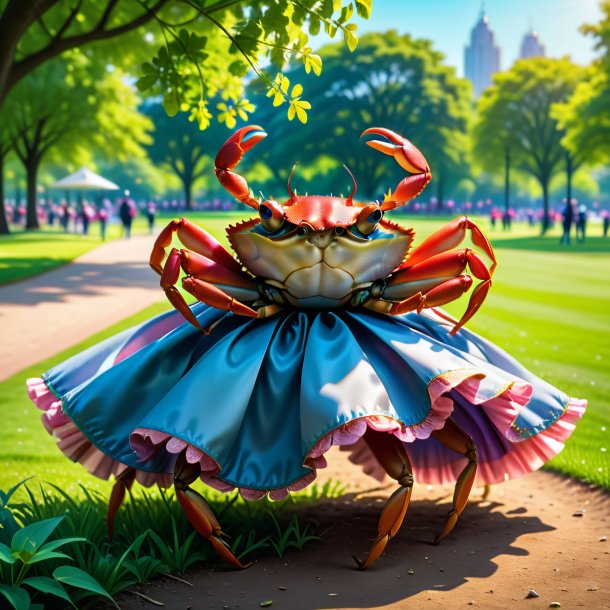 Picture of a crab in a skirt in the park