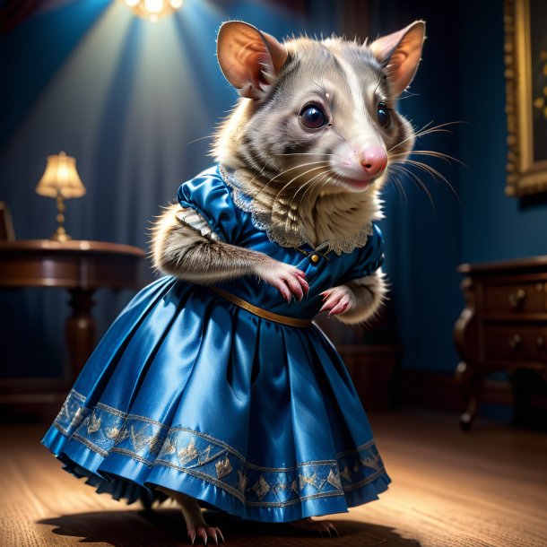 Image d'un opossum dans une jupe bleue