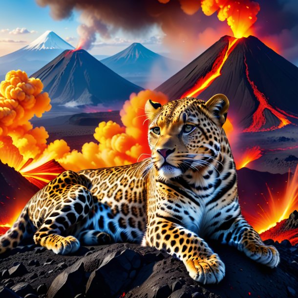 Picture of a resting of a leopard in the volcano