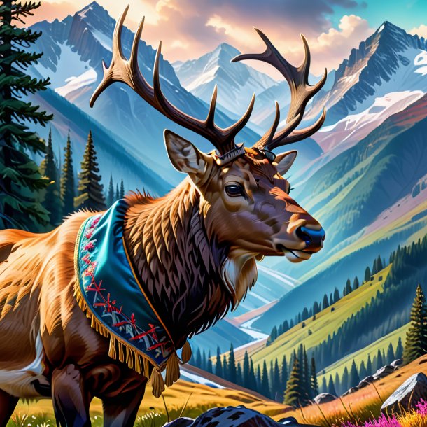 Drawing of a elk in a gloves in the mountains