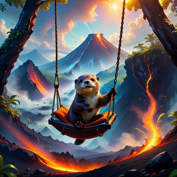 Picture of a swinging on a swing of a otter in the volcano