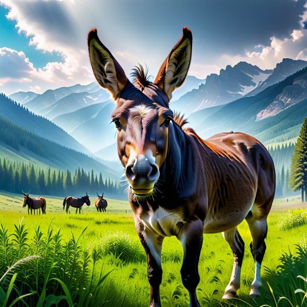 Image of a threatening of a mule in the meadow