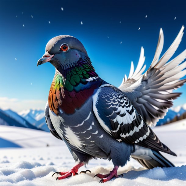 Image d'un pigeon dans un jean dans la neige