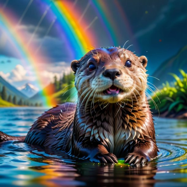 Photo of a drinking of a otter on the rainbow