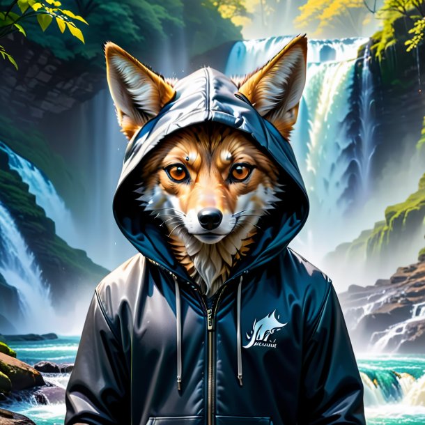 Image of a jackal in a hoodie in the waterfall