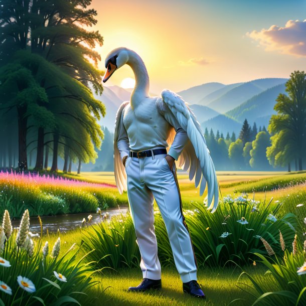 Pic of a swan in a trousers in the meadow