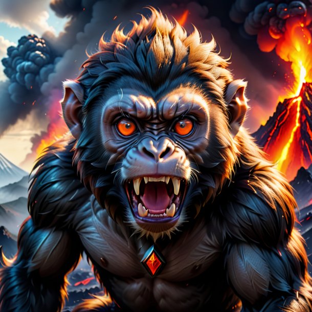 Picture of a threatening of a monkey in the volcano